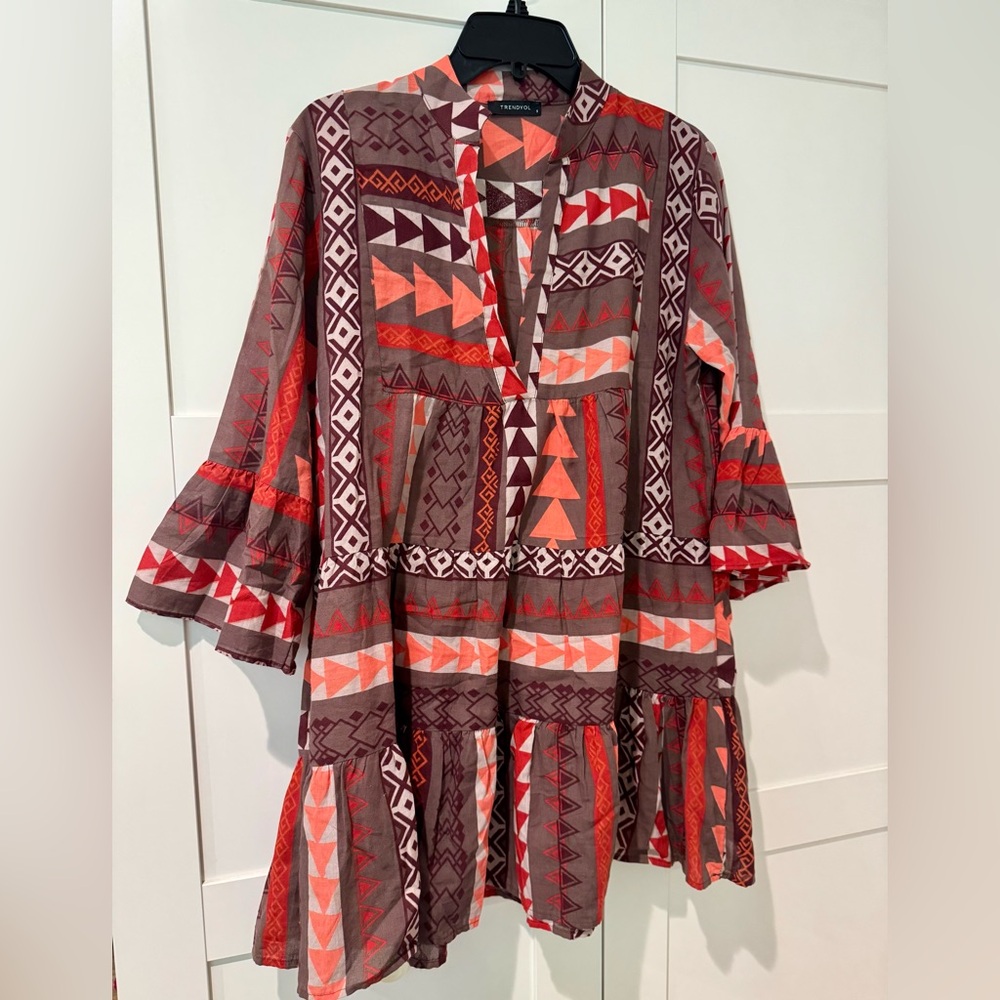 Trendyol - Geometric Patterned Women's Shift Dress; small